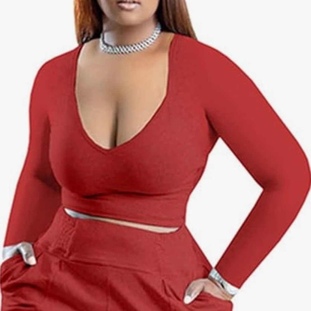 RED LONG SLEEVE PLUS CROP TOP